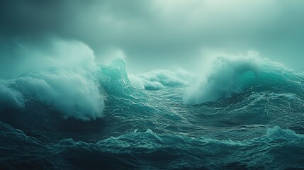 Fototapeta premium Dramatic Stormy Ocean Waves under Dark Cloudy Sky