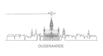 Obraz premium Oudenaarde Skyline with Belgium Airplane flight.