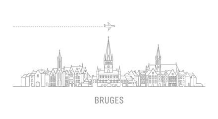 Fototapeta premium Bruges Skyline Vector with Travel, and Architecture.