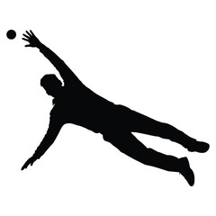 Silhouette of a goalkeeper diving to catch a ball