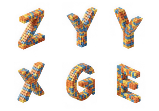 3d icon of 3d letters made of colorful building blocks isolated on transparent background