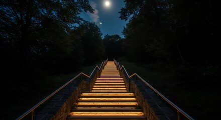 Illuminated steps under moonlight