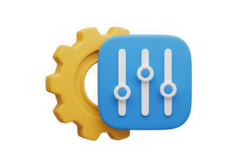 3d icon of 3d gear and sliders icon, isolated on transparent background