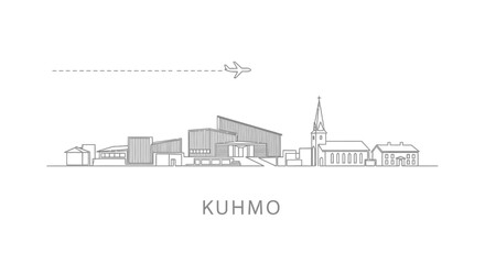 Obraz premium Kuhmo Finland Skyline Outline with Airplane