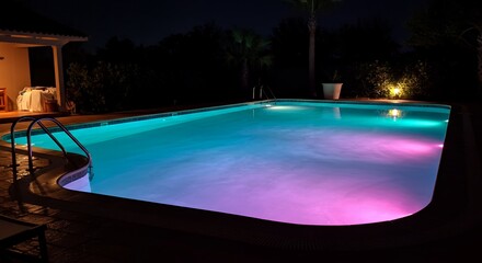 Night swimming pool with colored lights
