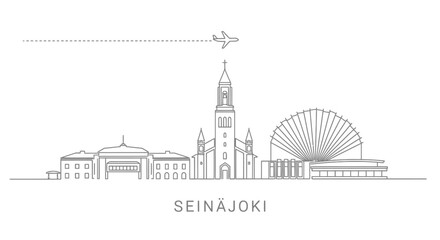 Fototapeta premium Seinajoki Skyline Vector Illustration with Airplane