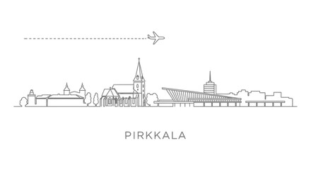Obraz premium Pirkkala Skyline with Airplane and Dash Line
