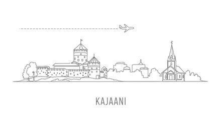 Kajaani City Skyline Line Drawing with Airplane
