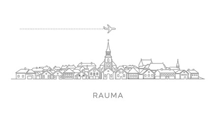 Obraz premium Minimalist Line Art Skyline of Rauma with Airplane