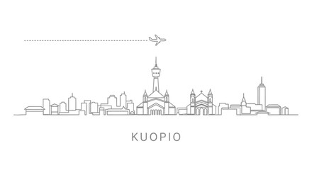 Obraz premium Kuopio Skyline with Airplane Travel Icon