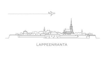 Lappeenranta City Skyline Line Art with Airplane