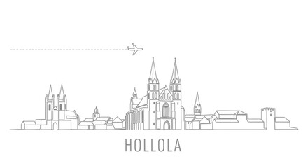Obraz premium Hollola Cityscape Line Art with Airplane and Trail