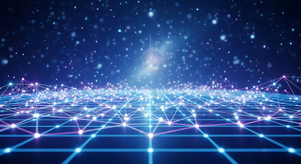 Futuristic Holographic Grid With Neon Nodes