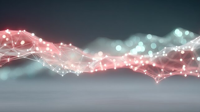 Abstract Glowing Network Connection with Red and Blue Dots on Dark Background