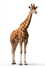 Obraz premium Tall Giraffe on White Background – Elegant African Wildlife Animal with Long Neck and Distinctive Pattern 