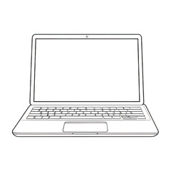Modern laptop computer technology outline simple graphic design element for digital projects isolated on transparent background