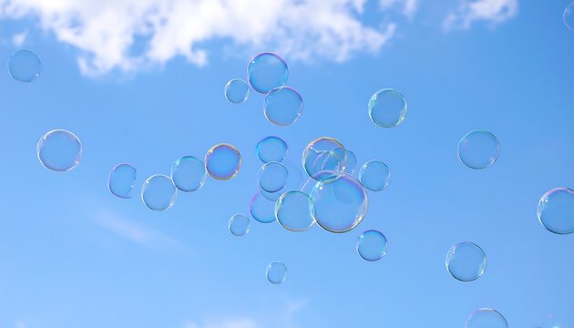 Colorful bubbles against a blue sky