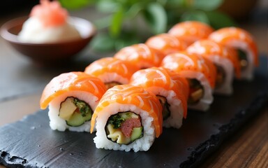 Sushi rolls and nigiri background. High quality