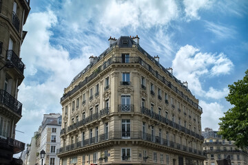 Paris, typical buildings in the Marais, rue Saint-Denis, in the center of the french capital
