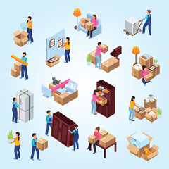 Isometric Style Family Relocation and Moving Process Illustration Concept