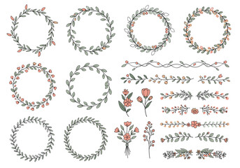 Obraz premium A collection of delicate floral wreaths and botanical borders.
