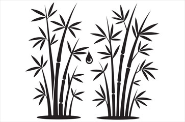 Naklejka premium Bamboo silhouettes vector illustration, traditional Asian plant design, black bamboo stalks and leaves, natural tropical element, decorative eco friendly bamboo bundle icons on white background