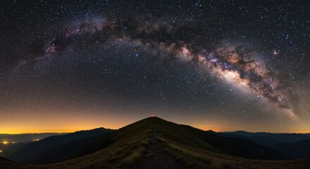 Milky way panorama over mountain range
