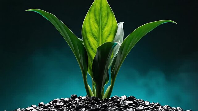 Green growth plant sprouting from rock gravel earth ecology environment symbolizing nature life and new beginnings flourishing in rich soil