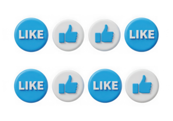 3d icon of set of blue and white like buttons isolated on transparent background