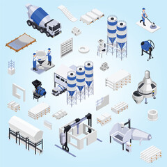 Isometric Concrete Production Industry Equipment and Material Set for Construction Project © enggartiasto