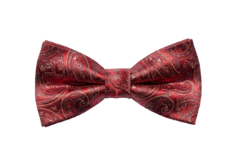 A luxurious red patterned bow tie, isolated on a transparent background, perfect for formal events and adding a touch of elegance to any outfit
