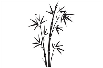 Obraz premium Bamboo silhouettes vector illustration, traditional Asian plant design, black bamboo stalks and leaves, natural tropical element, decorative eco friendly bamboo bundle icons on white background