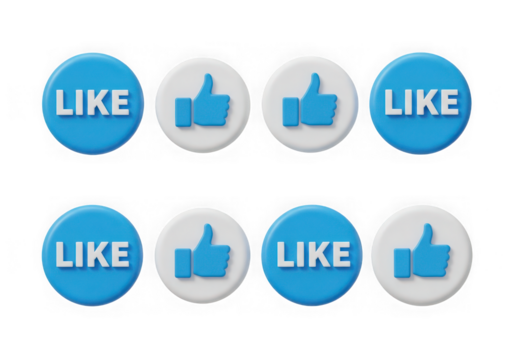 3d icon of set of blue and white like buttons isolated on transparent background