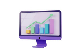 3d icon of computer monitor displaying a growth chart isolated on transparent background