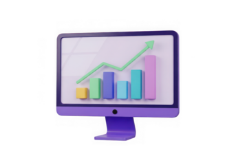 3d icon of computer monitor displaying a growth chart isolated on transparent background