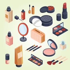 Isometric Style Cosmetic Product Still Life Illustration for Beauty Industry
