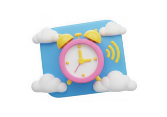 3d icon of 3d alarm clock with sound waves isolated on transparent background