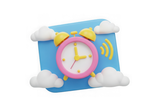 3d icon of 3d alarm clock with sound waves isolated on transparent background - Powered by Adobe