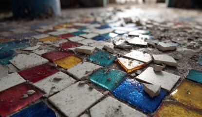 Broken colorful mosaic floor