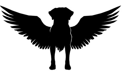 Une silhouette de chien avec des ailes d'anges.