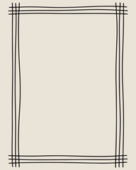 Hand drawn black line art frame with simple modern abstract design on beige backdrop.