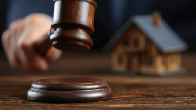 Judge gavel real estate auction property law court wooden table legal decision hammer justice bidding sale housing mortgage verdict