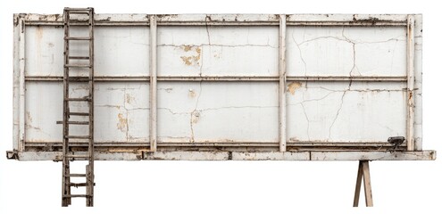 Old weathered billboard with a wooden ladder