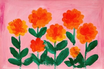 Child's painting of flowers on a pink background (1)