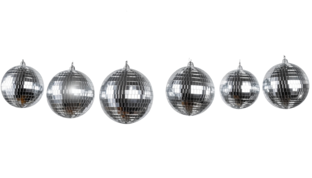  Set of Hanging Silver Disco Balls, Transparent PNG