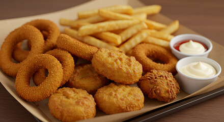 Crispy Onion Rings, Nuggets, and Fries