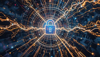 Explore advanced cybersecurity with this stunning network protection visualization, ideal for modern tech companies and innovative digital security campaigns