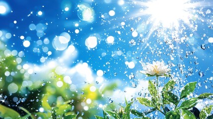 Sunny Day Water Splash on White Flower.