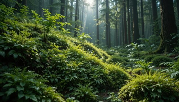 Shady Retreat  Lush Northern Firmoss and Fir Clubmoss Growing in the Forest s Coolest Corner