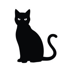A sleek black cat silhouette, sitting elegantly against a white background, cat silhouette vector illustration